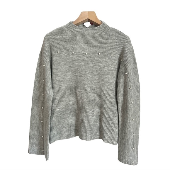 BKE Sweaters - BKE Pearl Accent Grey Mock Neck Women’s Sweater, Size Small
